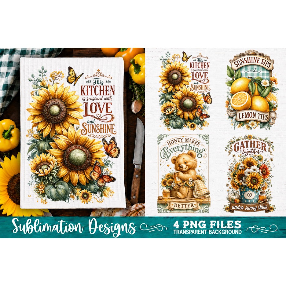 Sunflower Kitchen Towels PNG Sublimation Designs 4 Files (23) 2