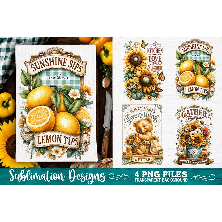 Sunflower Kitchen Towels PNG Sublimation Designs 4 Files (23) 3