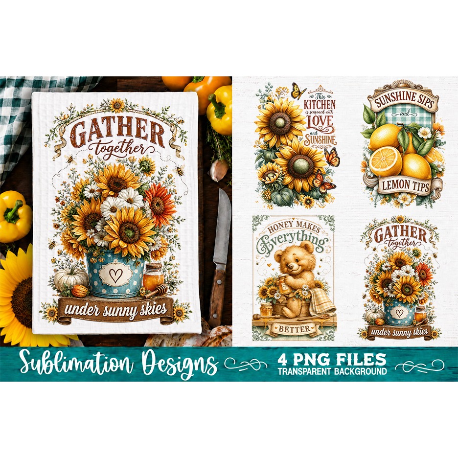 Sunflower Kitchen Towels PNG Sublimation Designs 4 Files (23) 4