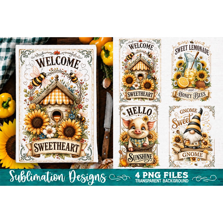 Sunflower Kitchen Towels PNG Sublimation Designs 4 Files (24) 2