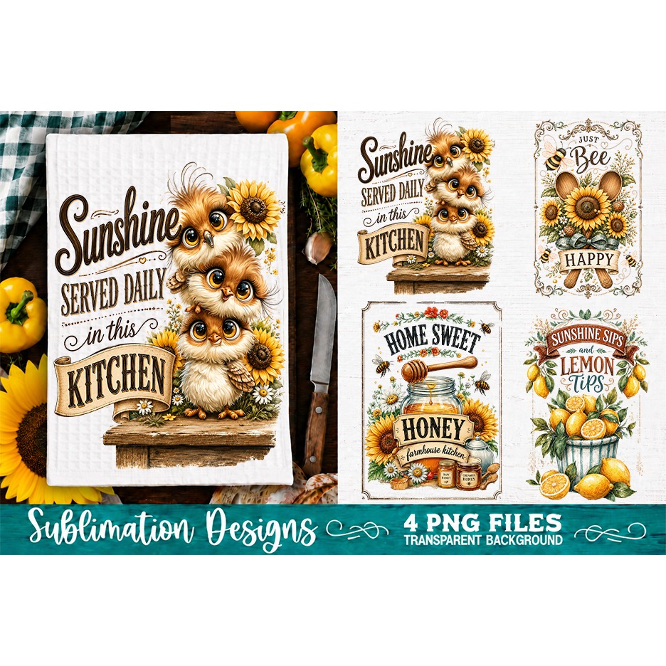 Sunflower Kitchen Towels PNG Sublimation Designs 4 Files (25)