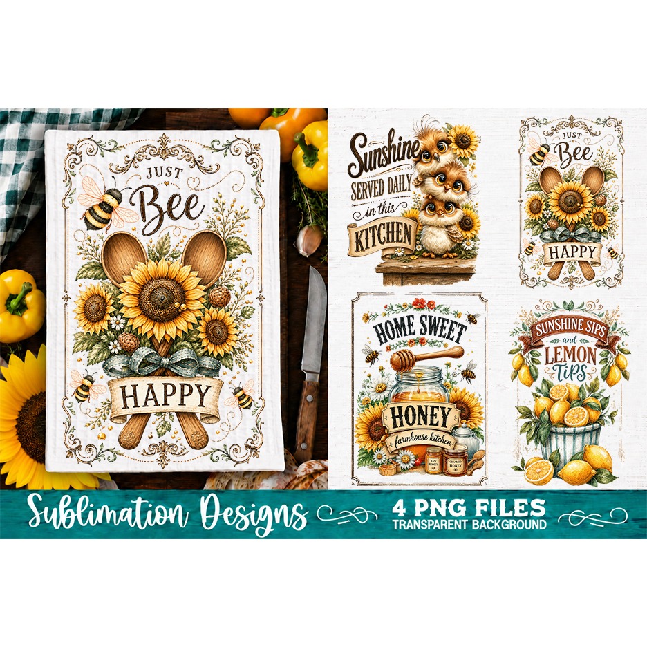 Sunflower Kitchen Towels PNG Sublimation Designs 4 Files (25) 2
