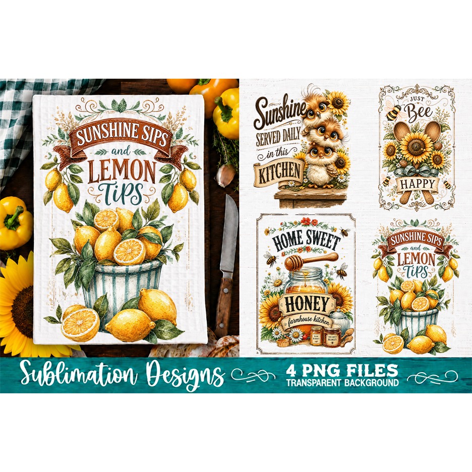 Sunflower Kitchen Towels PNG Sublimation Designs 4 Files (25) 3
