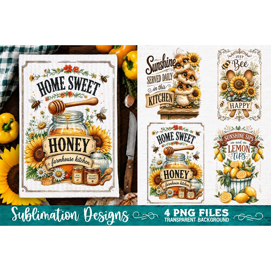 Sunflower Kitchen Towels PNG Sublimation Designs 4 Files (25) 4