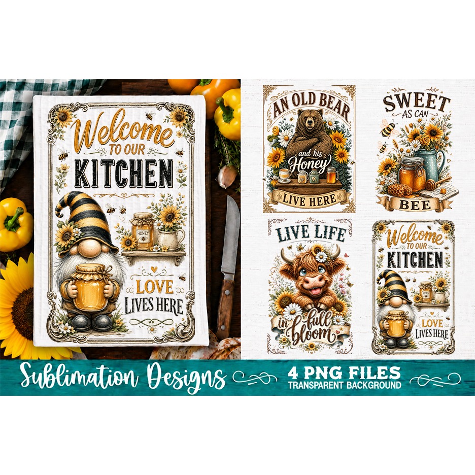 Sunflower Kitchen Towels PNG Sublimation Designs 4 Files (26)