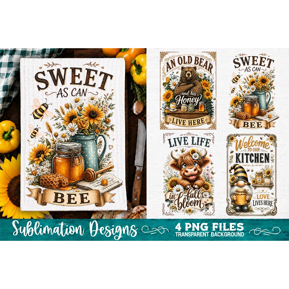 Sunflower Kitchen Towels PNG Sublimation Designs 4 Files (26) 2
