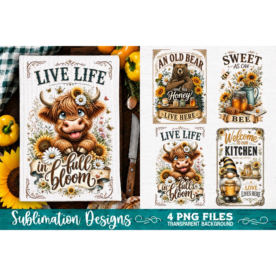 Sunflower Kitchen Towels PNG Sublimation Designs 4 Files (26) 3