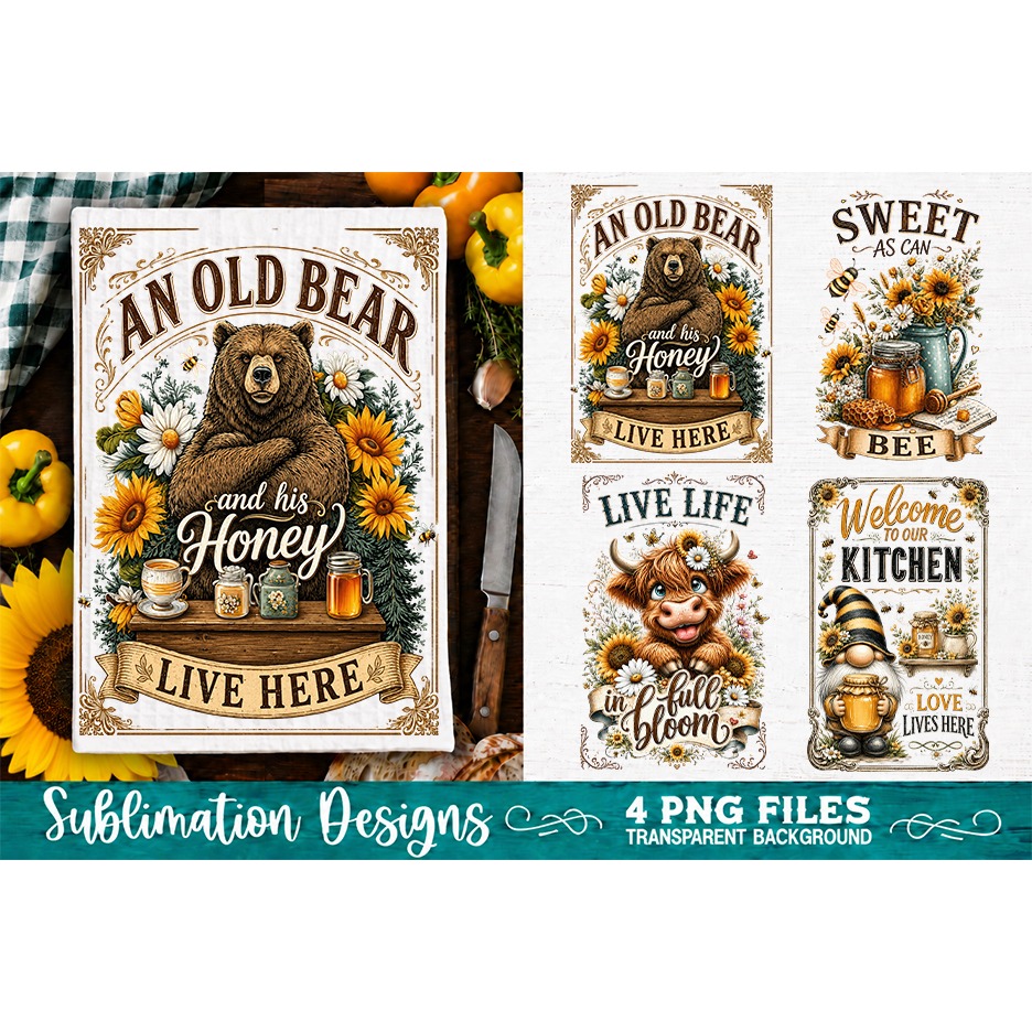 Sunflower Kitchen Towels PNG Sublimation Designs 4 Files (26) 4