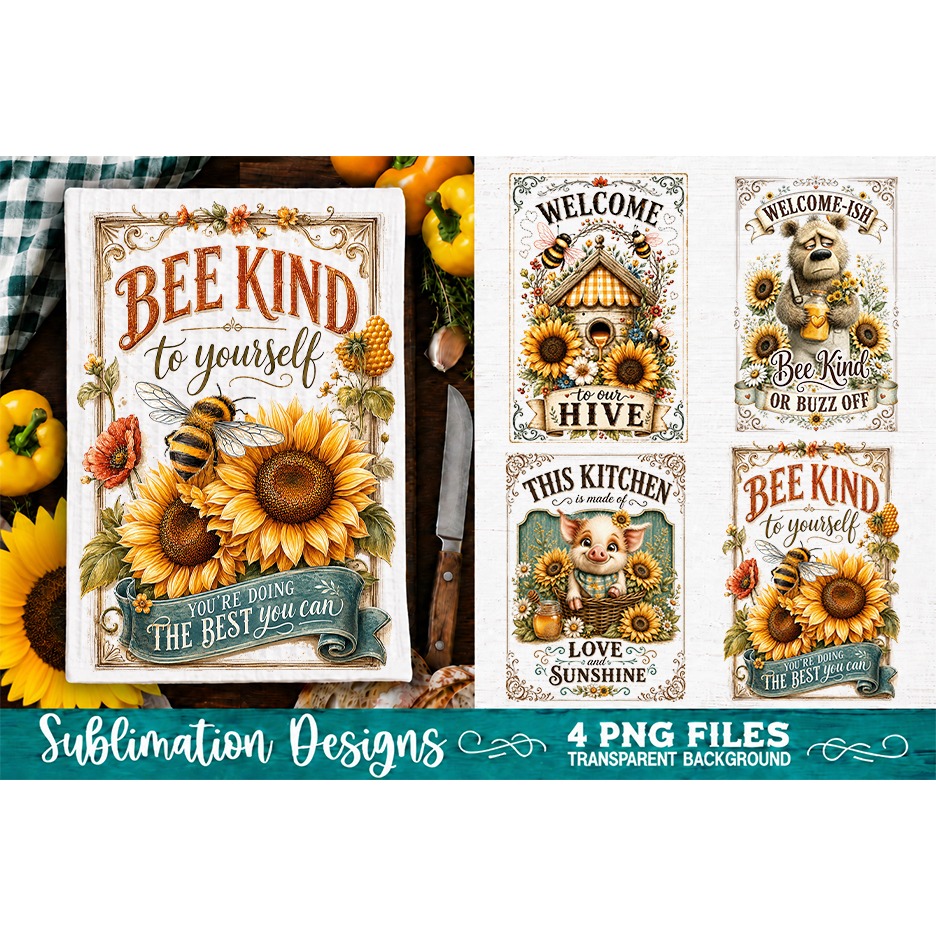 Sunflower Kitchen Towels PNG Sublimation Designs 4 Files (27)