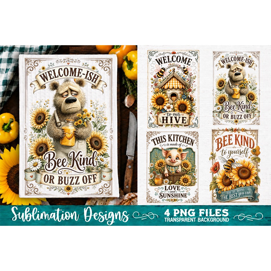 Sunflower Kitchen Towels PNG Sublimation Designs 4 Files (27) 2