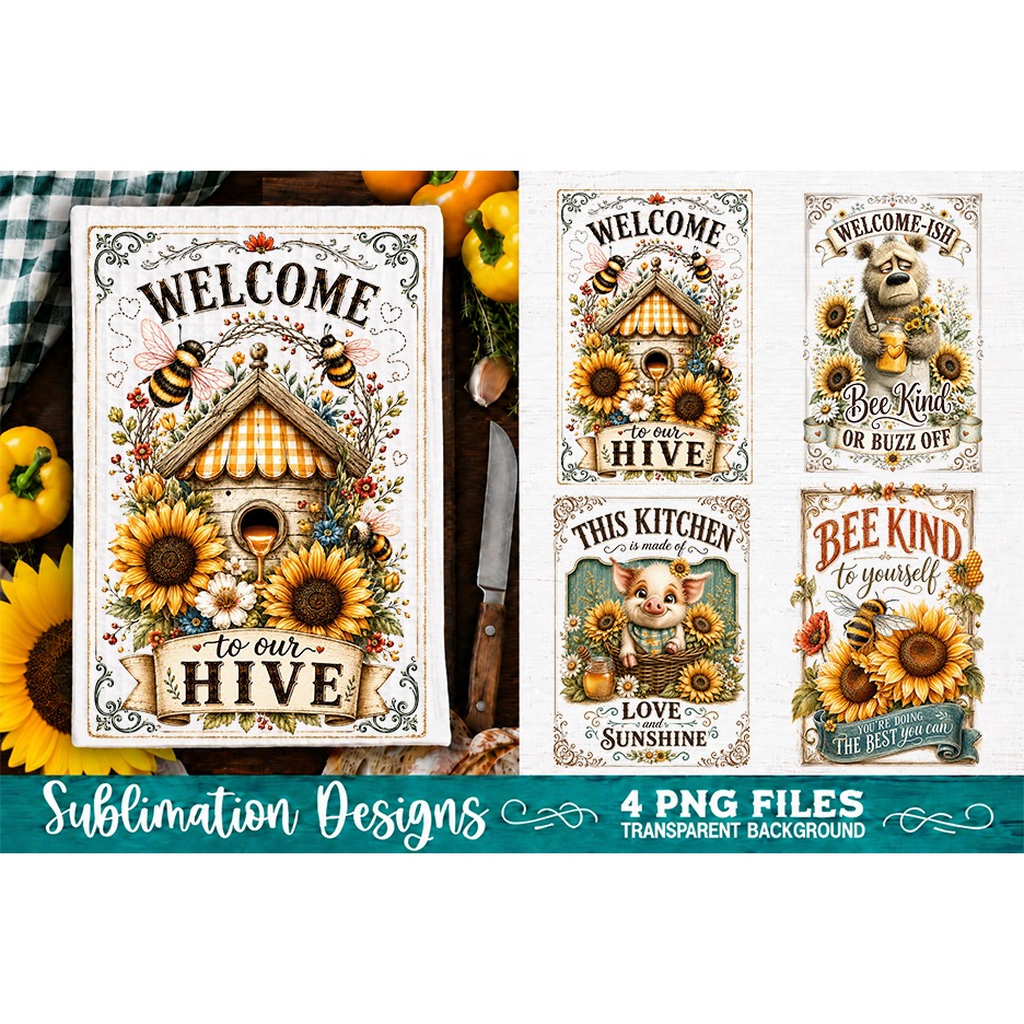Sunflower Kitchen Towels PNG Sublimation Designs 4 Files (27) 3