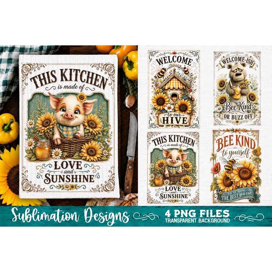 Sunflower Kitchen Towels PNG Sublimation Designs 4 Files (27) 4