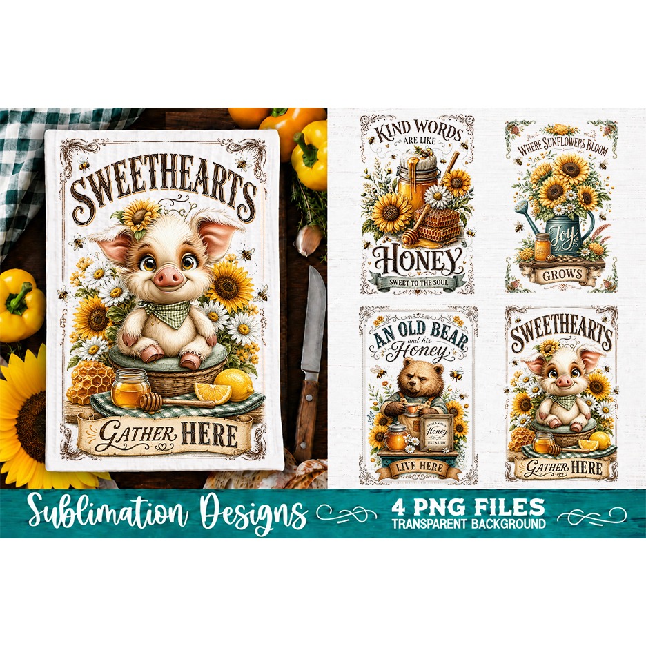 Sunflower Kitchen Towels PNG Sublimation Designs 4 Files (28)