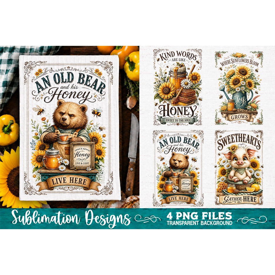 Sunflower Kitchen Towels PNG Sublimation Designs 4 Files (28) 2
