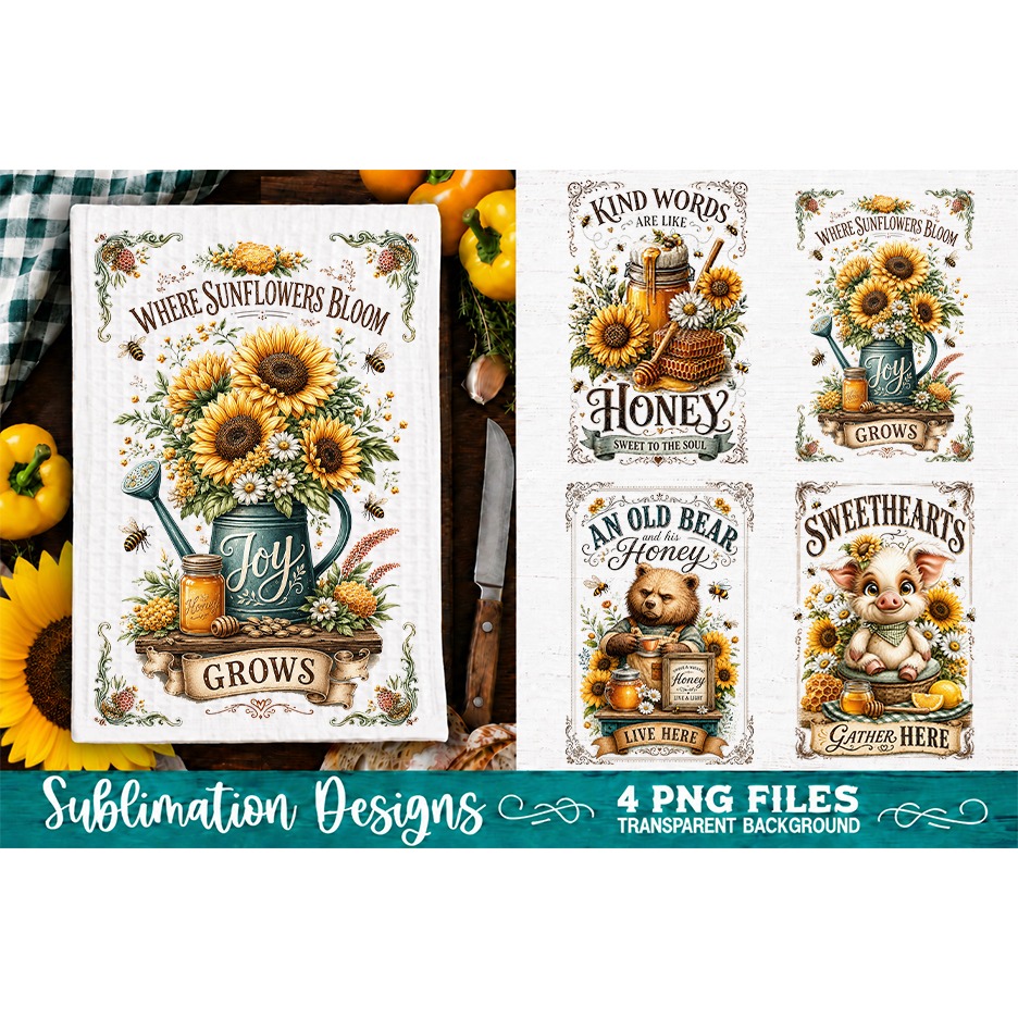 Sunflower Kitchen Towels PNG Sublimation Designs 4 Files (28) 4