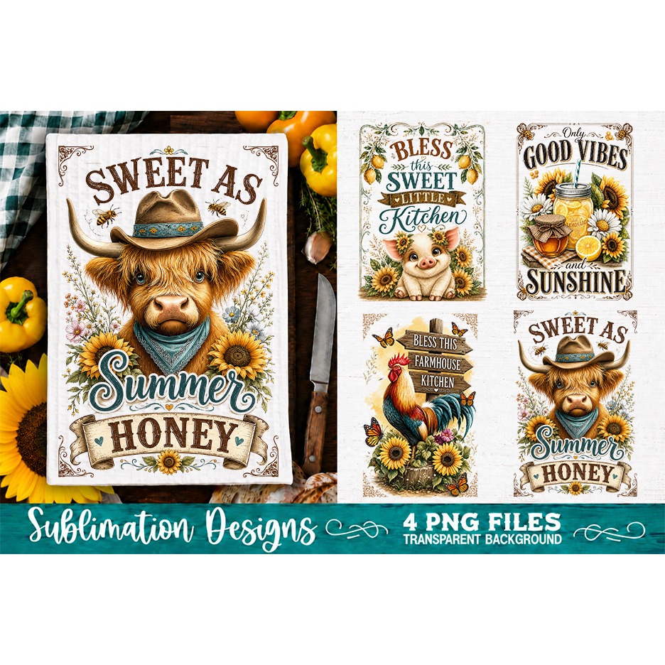 Sunflower Kitchen Towels PNG Sublimation Designs 4 Files (29)