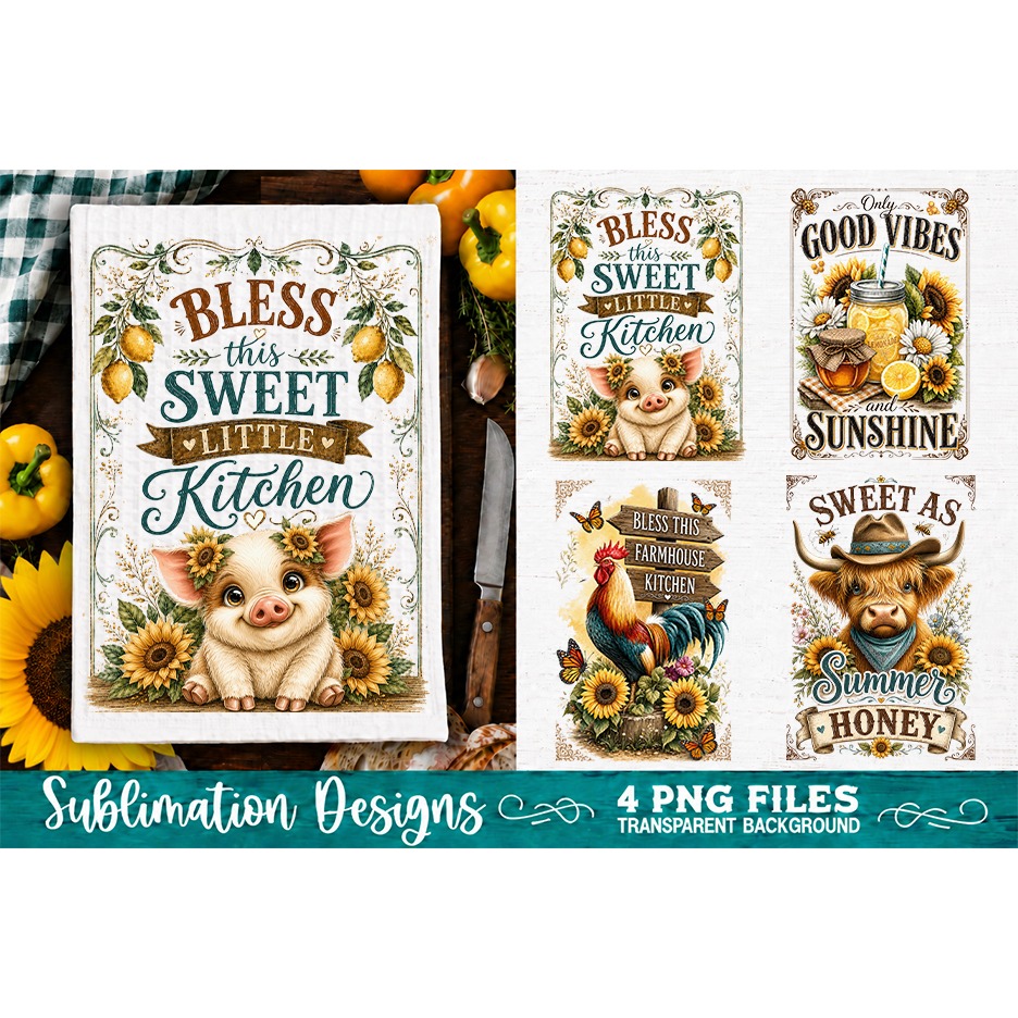Sunflower Kitchen Towels PNG Sublimation Designs 4 Files (29) 2
