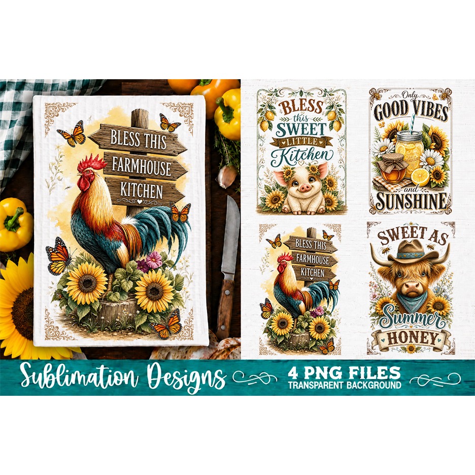 Sunflower Kitchen Towels PNG Sublimation Designs 4 Files (29) 3