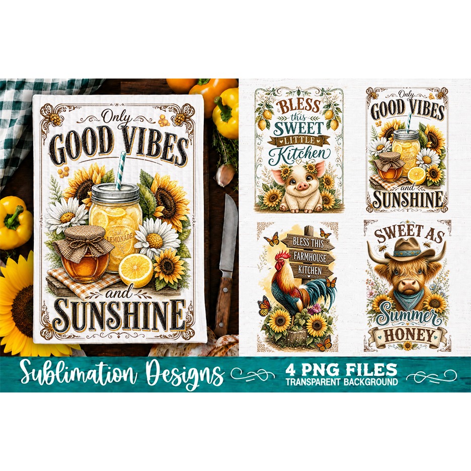 Sunflower Kitchen Towels PNG Sublimation Designs 4 Files (29) 4