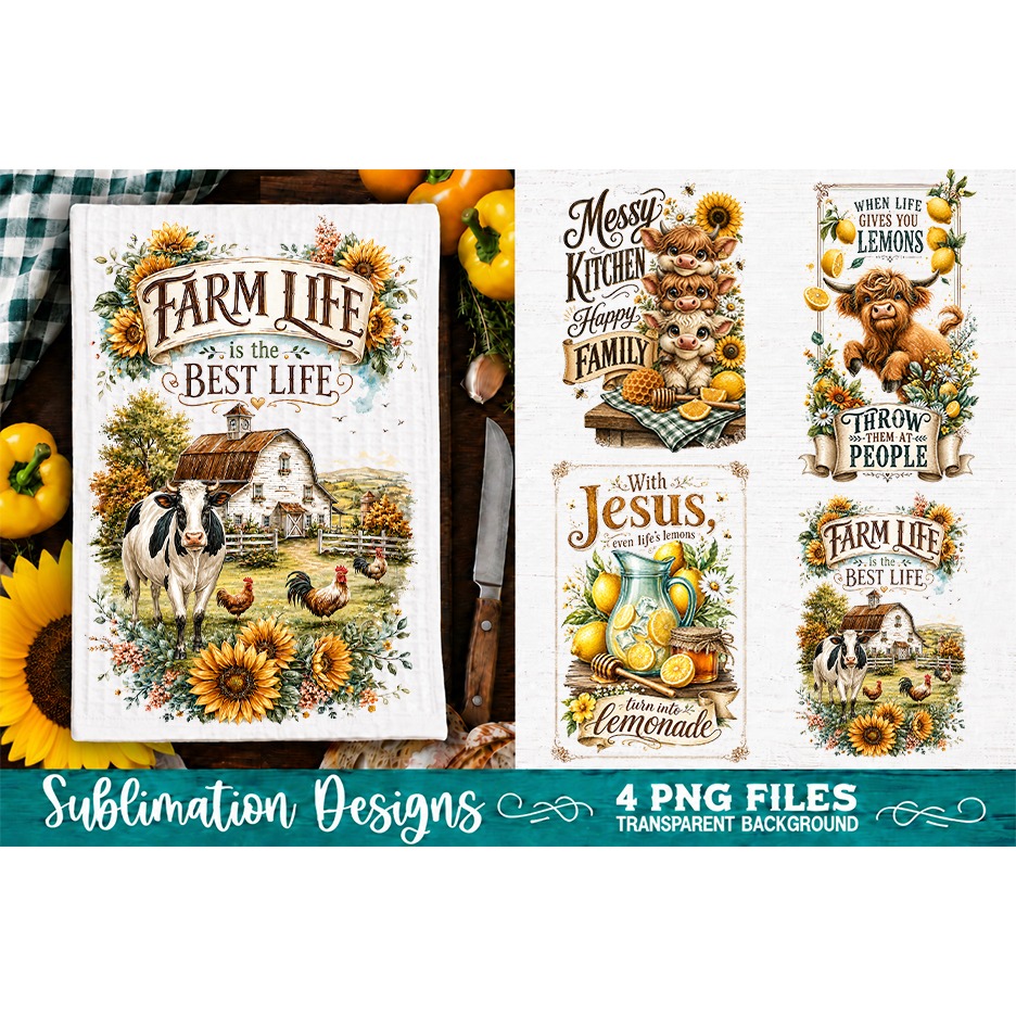 Sunflower Kitchen Towels PNG Sublimation Designs 4 Files (3)