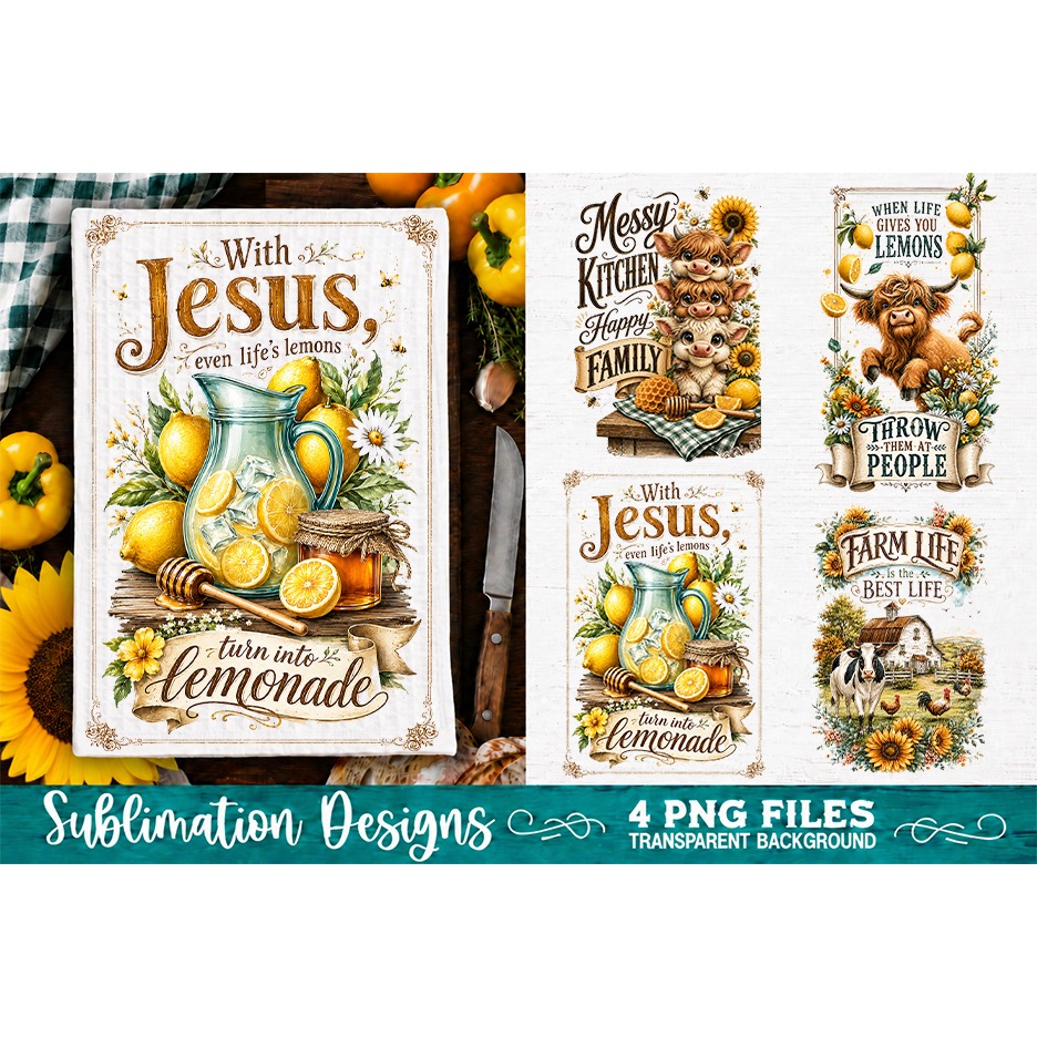 Sunflower Kitchen Towels PNG Sublimation Designs 4 Files (3) 2