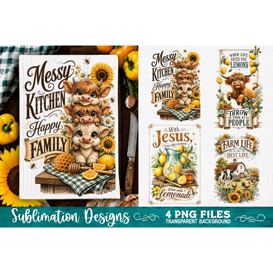 Sunflower Kitchen Towels PNG Sublimation Designs 4 Files (3) 3