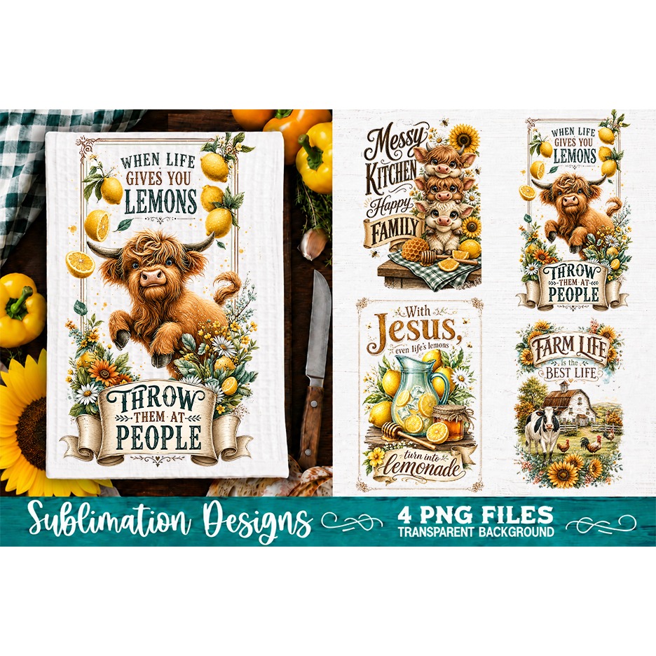 Sunflower Kitchen Towels PNG Sublimation Designs 4 Files (3) 4