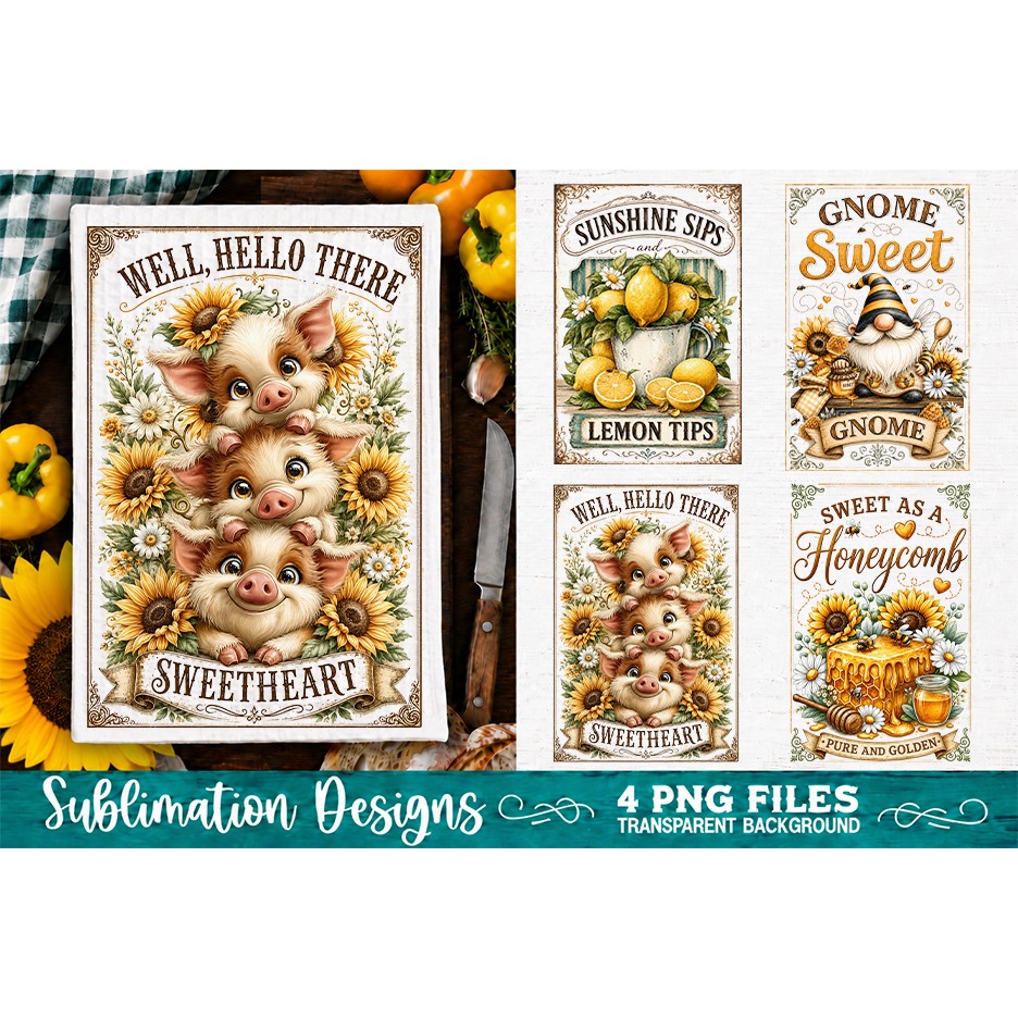 Sunflower Kitchen Towels PNG Sublimation Designs 4 Files (30)