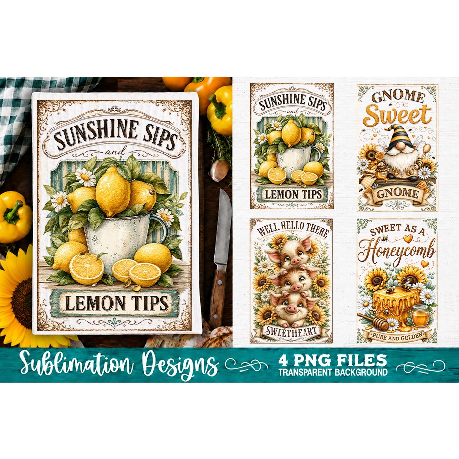 Sunflower Kitchen Towels PNG Sublimation Designs 4 Files (30) 2