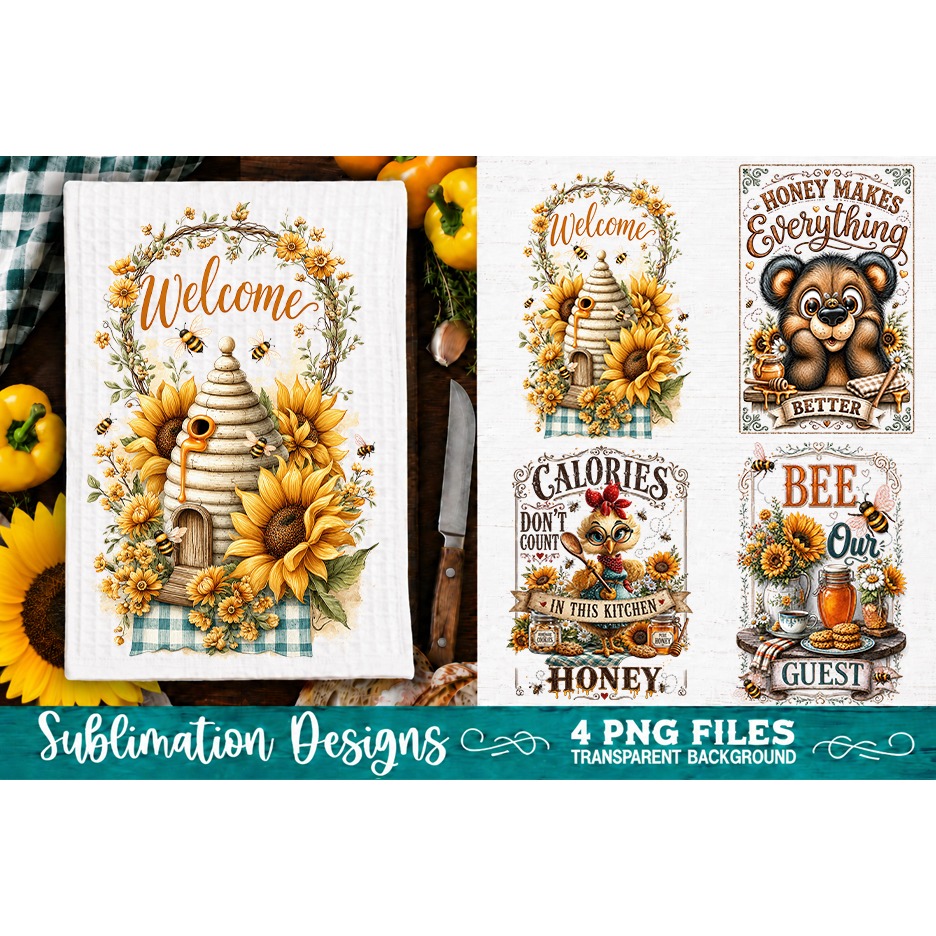 Sunflower Kitchen Towels PNG Sublimation Designs 4 Files (31) 2