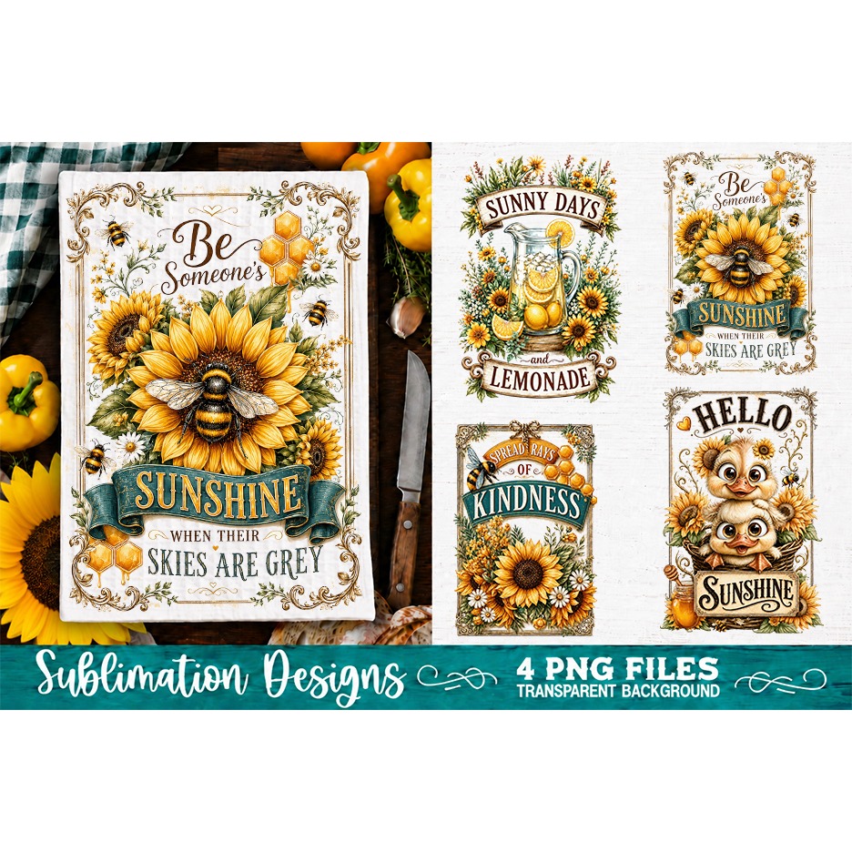 Sunflower Kitchen Towels PNG Sublimation Designs 4 Files (5)