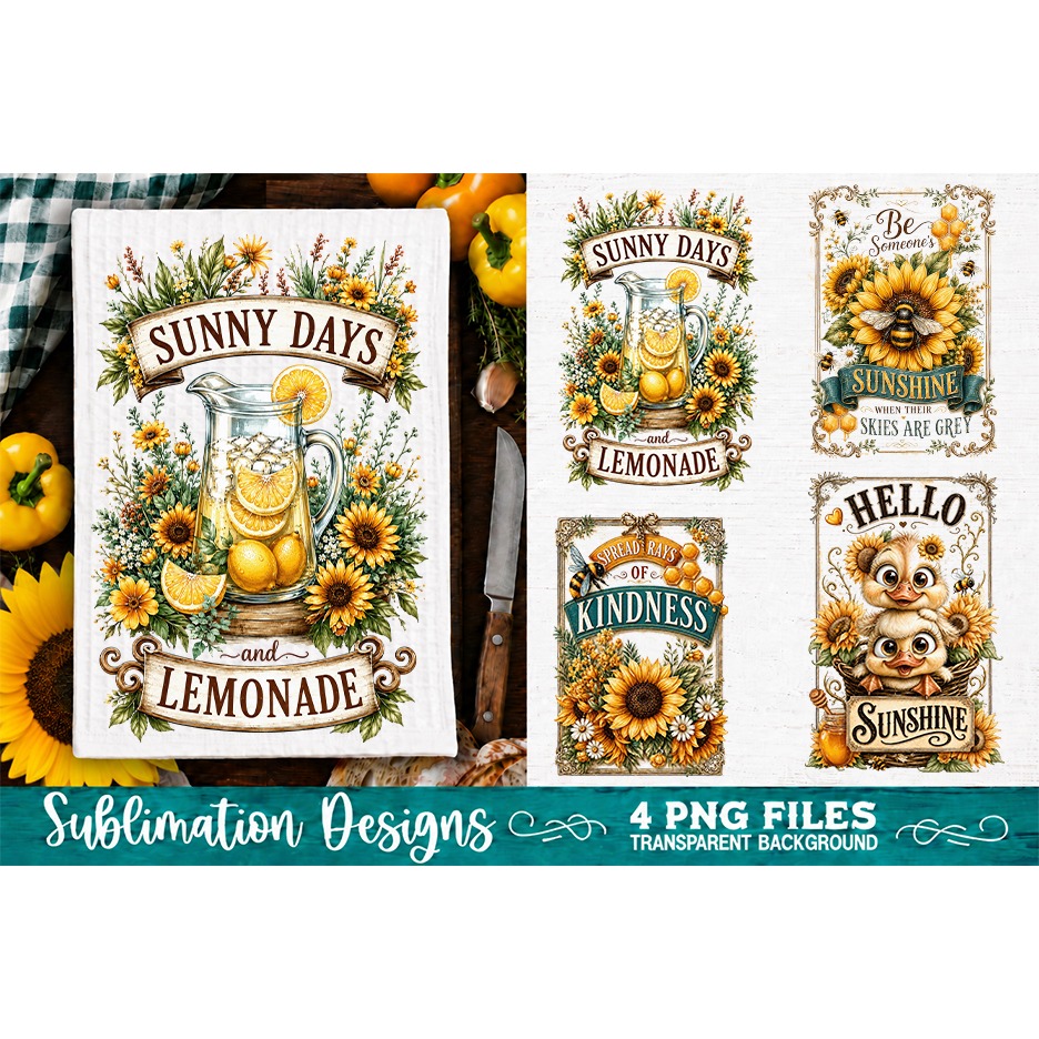 Sunflower Kitchen Towels PNG Sublimation Designs 4 Files (5) 2