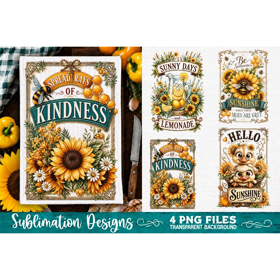 Sunflower Kitchen Towels PNG Sublimation Designs 4 Files (5) 3