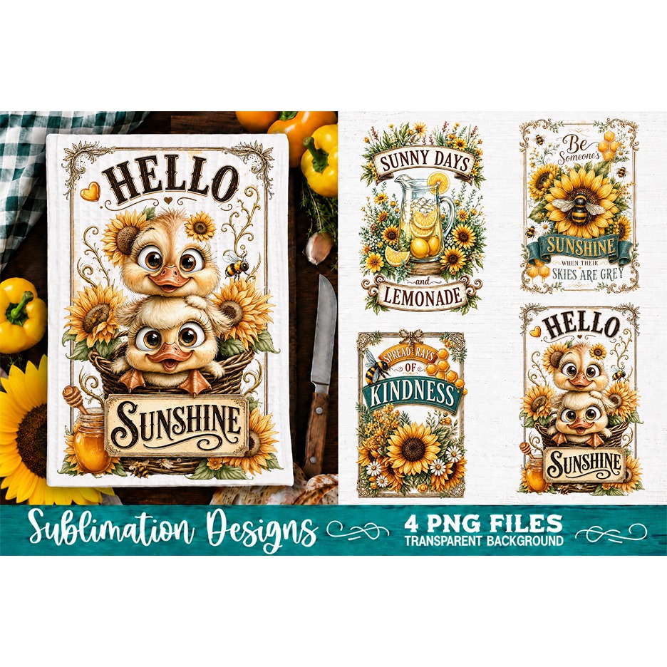 Sunflower Kitchen Towels PNG Sublimation Designs 4 Files (5) 4