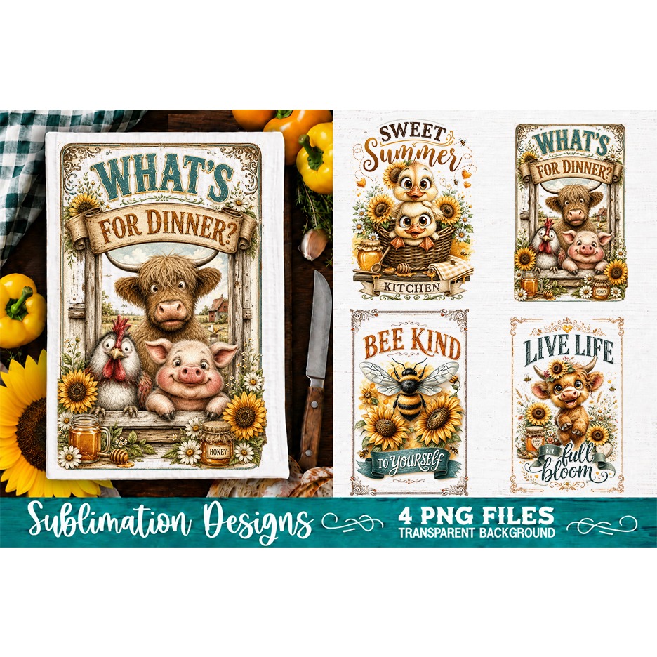 Sunflower Kitchen Towels PNG Sublimation Designs 4 Files (6)