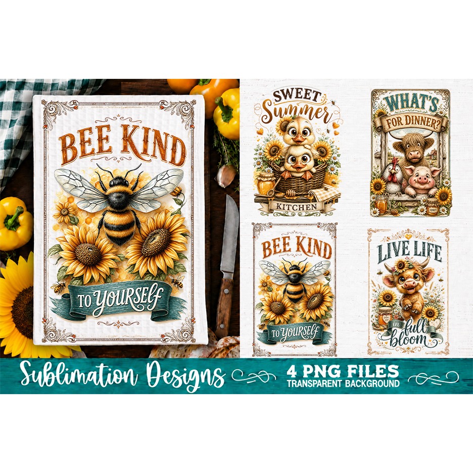 Sunflower Kitchen Towels PNG Sublimation Designs 4 Files (6) 2