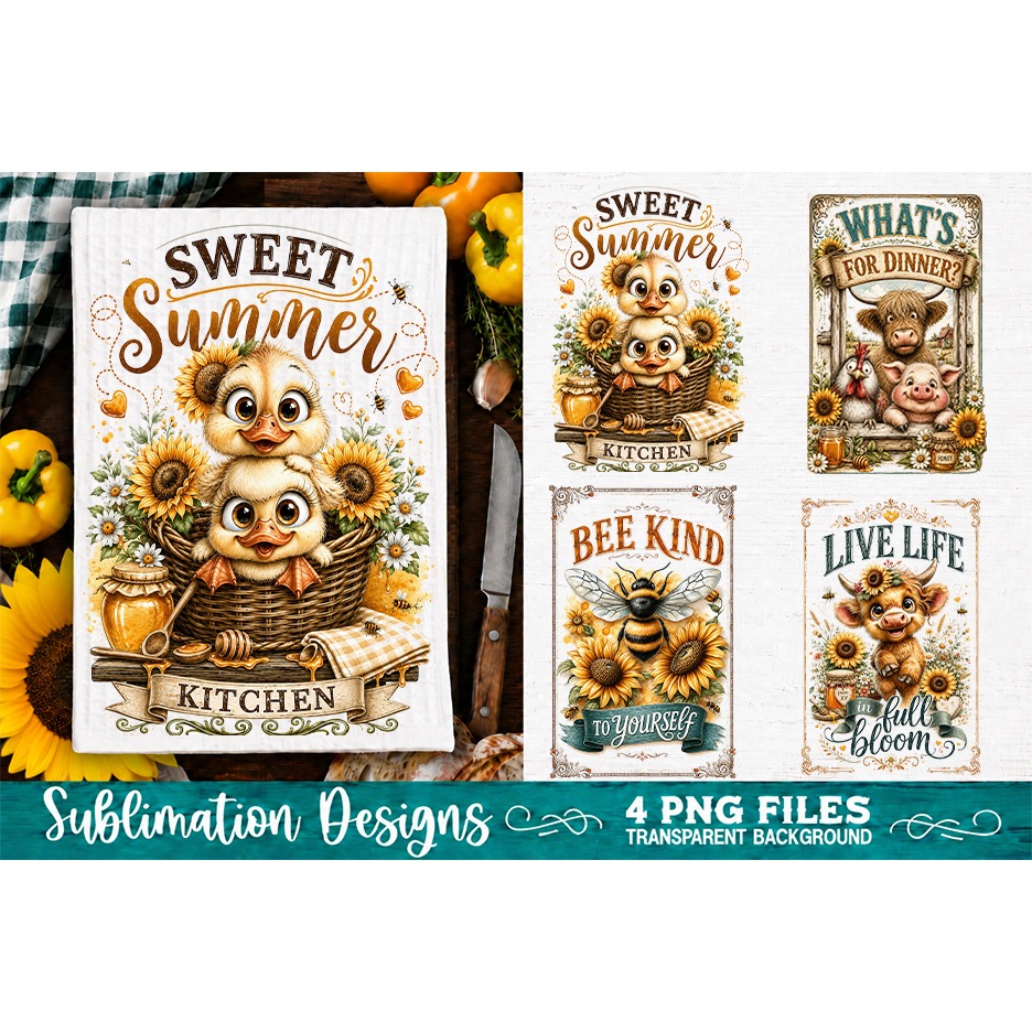 Sunflower Kitchen Towels PNG Sublimation Designs 4 Files (6) 3