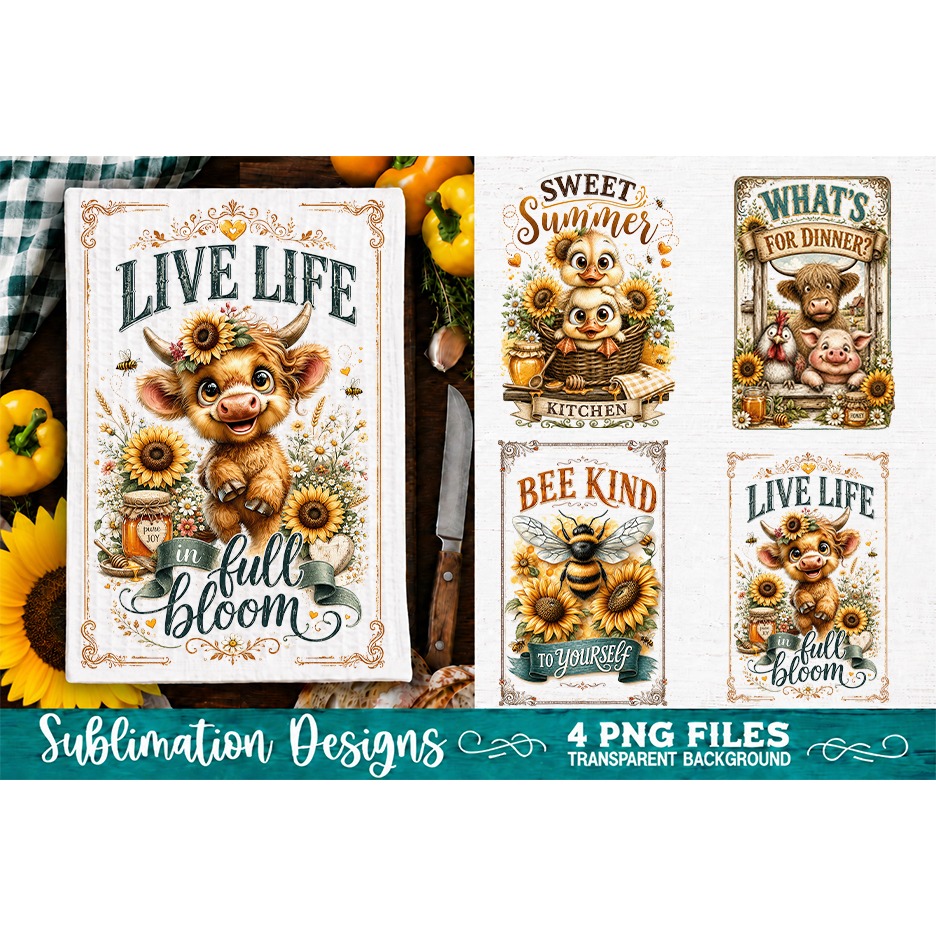 Sunflower Kitchen Towels PNG Sublimation Designs 4 Files (6) 4