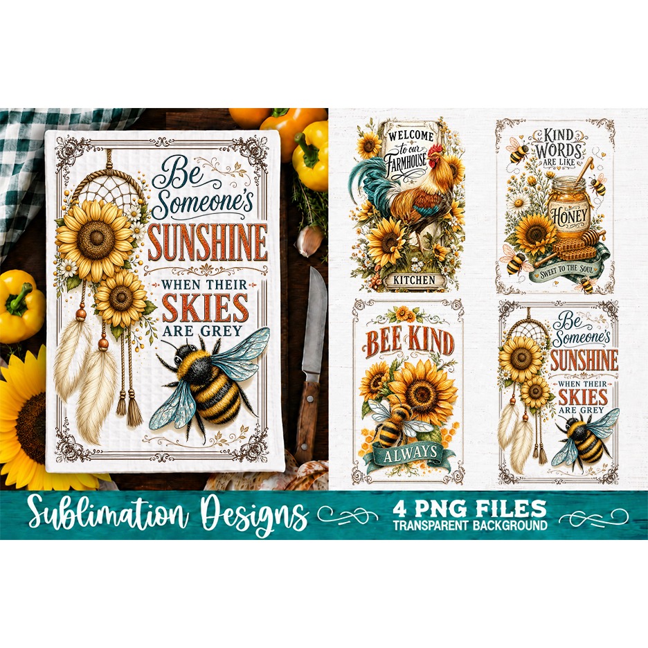 Sunflower Kitchen Towels PNG Sublimation Designs 4 Files (7)