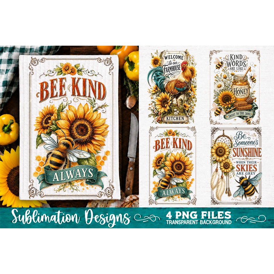 Sunflower Kitchen Towels PNG Sublimation Designs 4 Files (7) 2