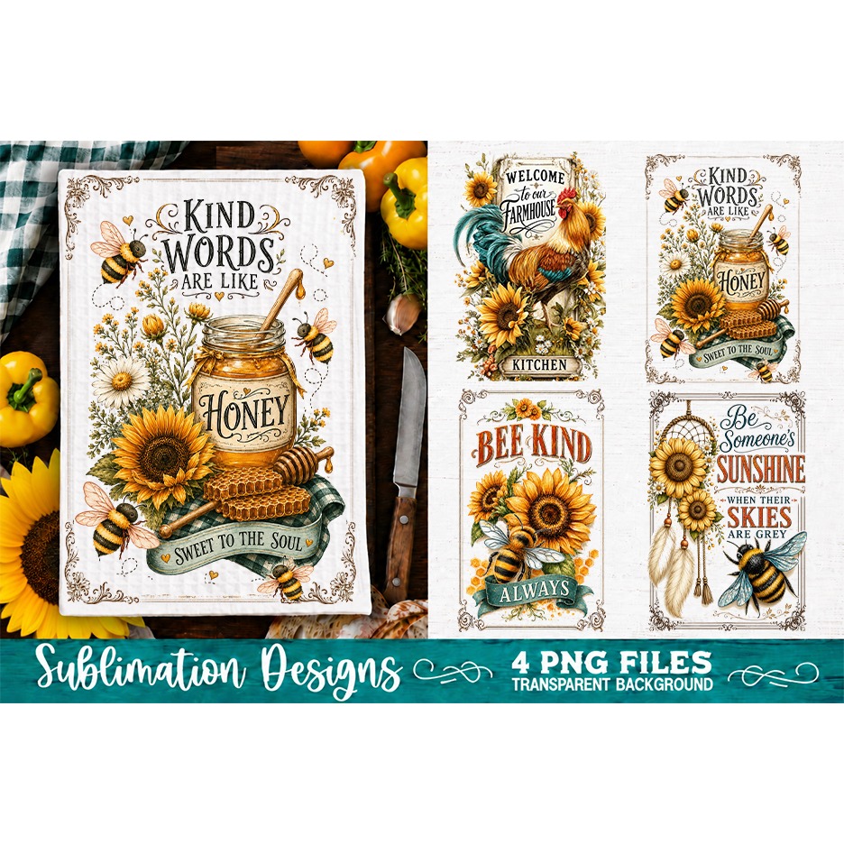 Sunflower Kitchen Towels PNG Sublimation Designs 4 Files (7) 3