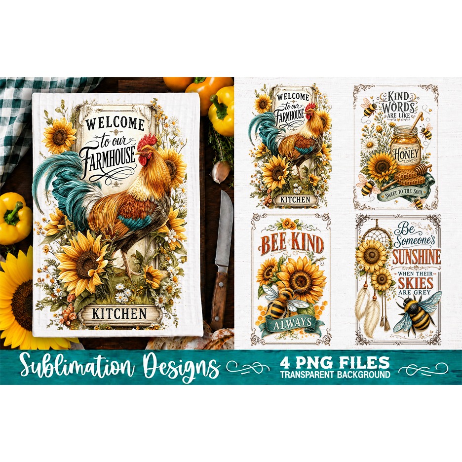 Sunflower Kitchen Towels PNG Sublimation Designs 4 Files (7) 4