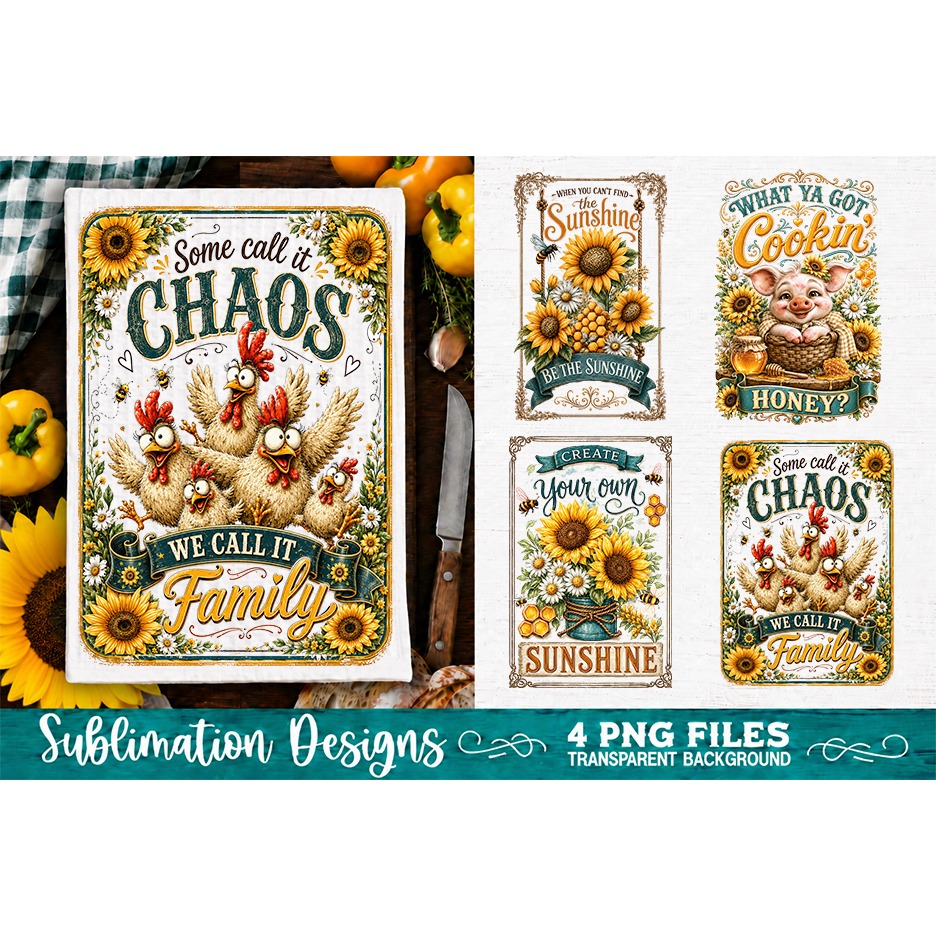 Sunflower Kitchen Towels PNG Sublimation Designs 4 Files (8)