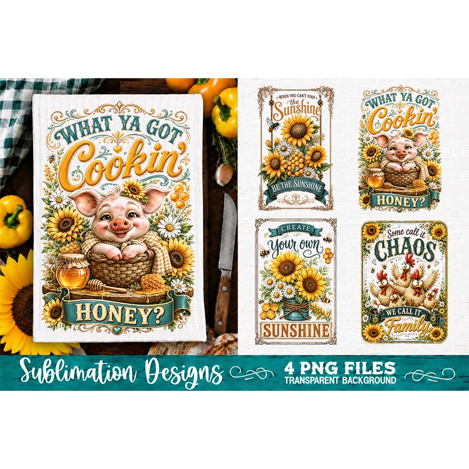 Sunflower Kitchen Towels PNG Sublimation Designs 4 Files (8) 2