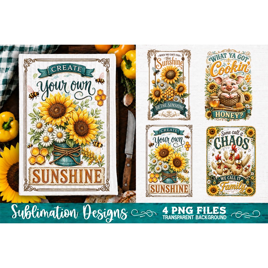 Sunflower Kitchen Towels PNG Sublimation Designs 4 Files (8) 3