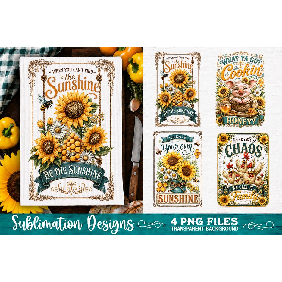 Sunflower Kitchen Towels PNG Sublimation Designs 4 Files (8) 4