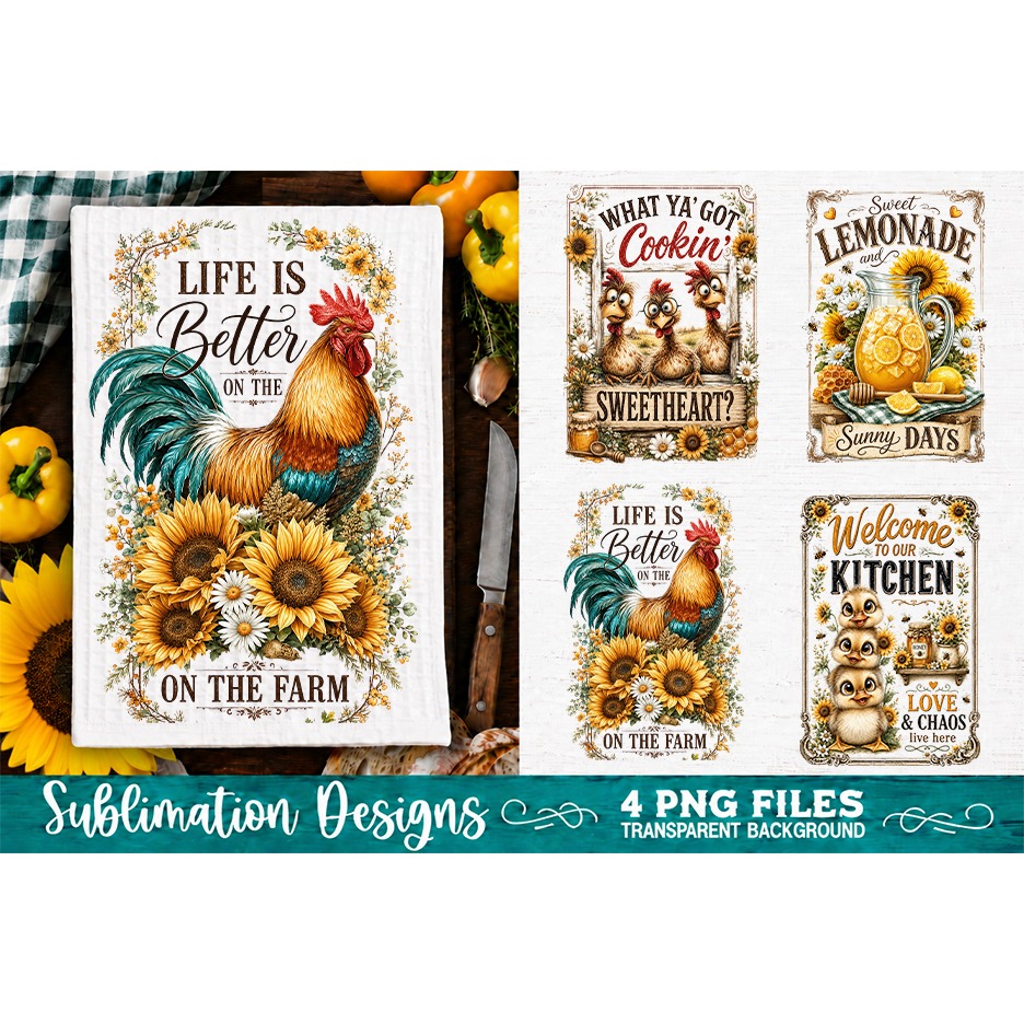 Sunflower Kitchen Towels PNG Sublimation Designs 4 Files (9)
