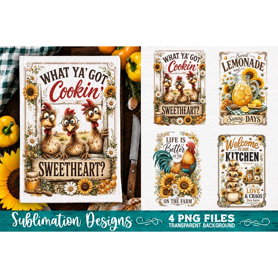 Sunflower Kitchen Towels PNG Sublimation Designs 4 Files (9) 2