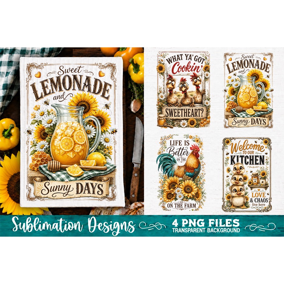 Sunflower Kitchen Towels PNG Sublimation Designs 4 Files (9) 3
