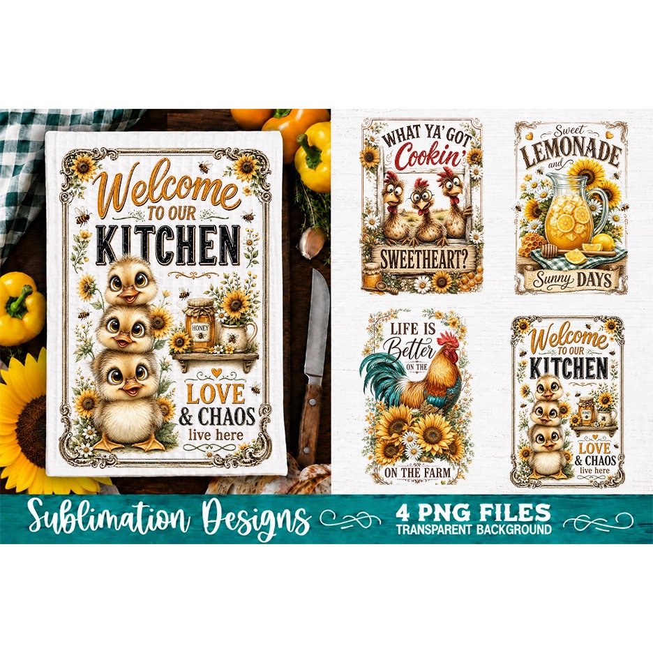 Sunflower Kitchen Towels PNG Sublimation Designs 4 Files (9) 4
